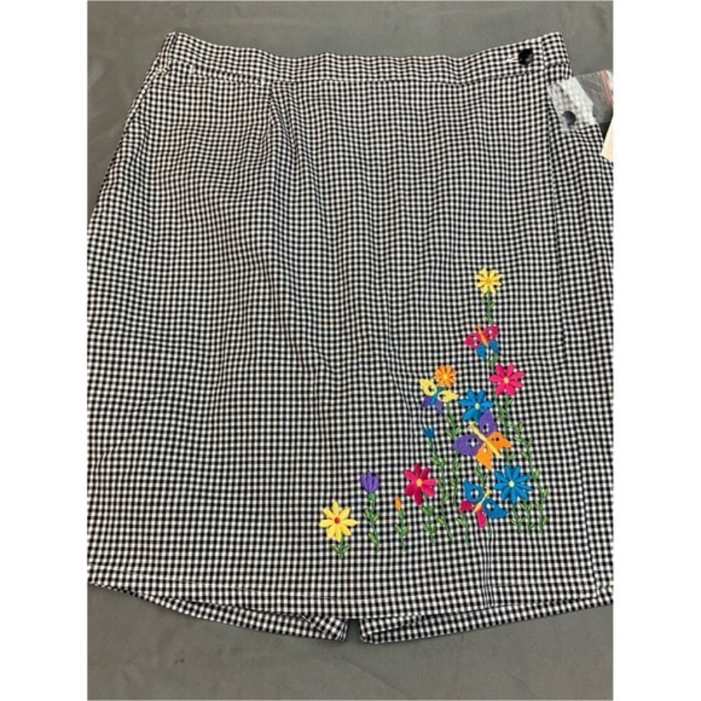 Vintage‎ Westbound Gingham Embroidered Skort NWT 14 Black White Butterfly Floral